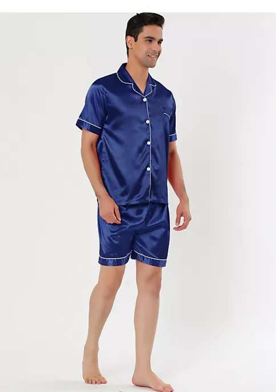 Men * | Top 10 Lars Amadeus Men'S Nightwear Short Sleeve Top And Pants Summer Sleepwear Satin Solid Pajama Sets