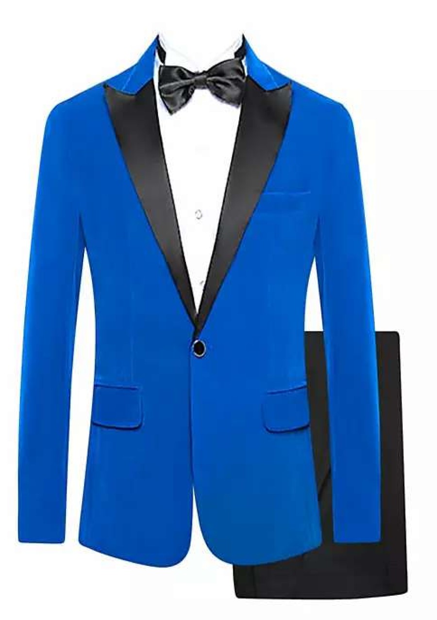 Men * | Hot Sale Lars Amadeus Men'S 2 Piece Suits Peaked Lapel One Button Tuxedo Slim Fit Velvet Blazer Party Dinner Jacket & Pants