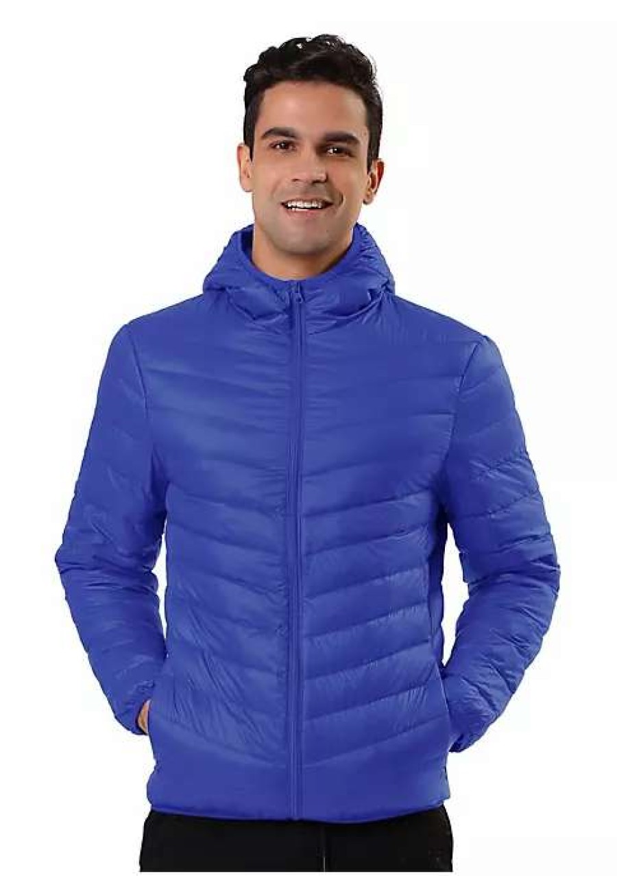 Men * | Flash Sale Lars Amadeus Men'S Winter Coats Lightweight Solid Color Full-Zip Hooded Puffer Down Jacket