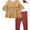 Kids * | Brand New Bonnie Jean Baby Girls Floral Set With Headband Mustard