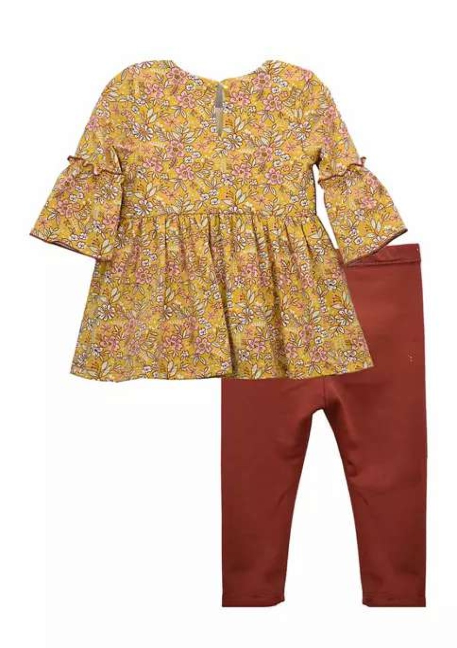 Kids * | Brand New Bonnie Jean Baby Girls Floral Set With Headband Mustard