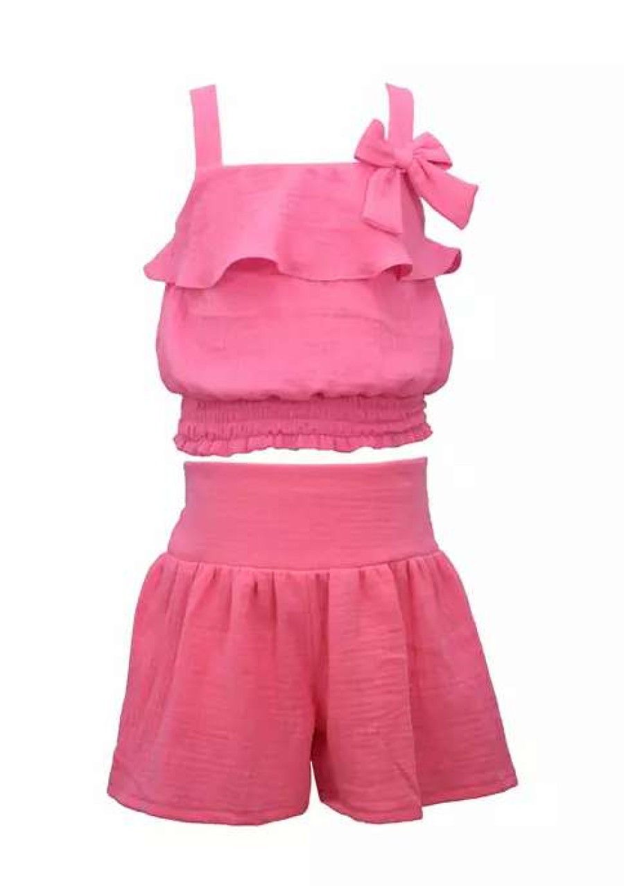 Kids * | Promo Bonnie Jean Girls 4-6X Gauze Short Set Pink