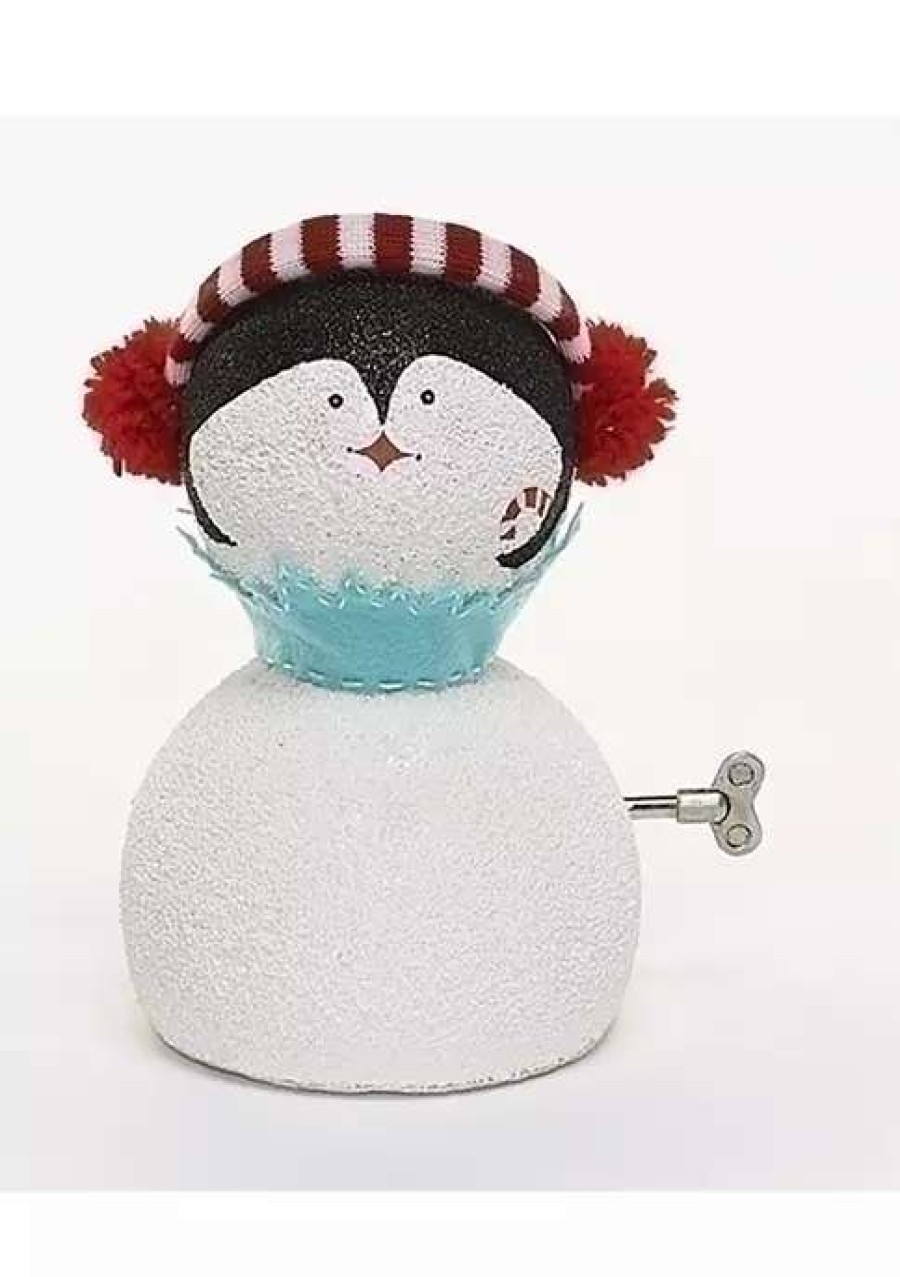 Home * | Budget Roman 8.75Inch And Blue Animated Musical Penguin Face Christmas Figurine White