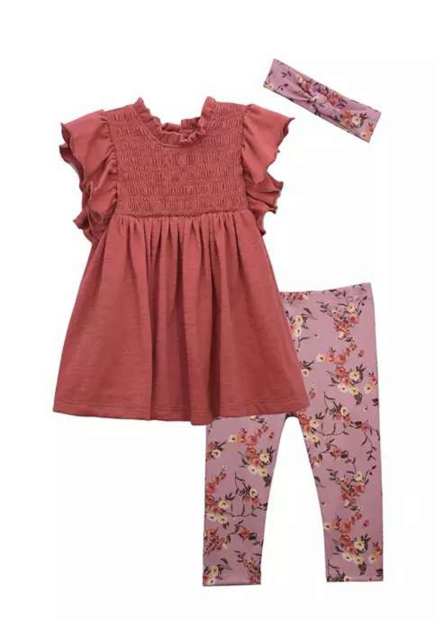 Kids * | Promo Bonnie Jean Toddler Girls Smocked Set With Headband Rust