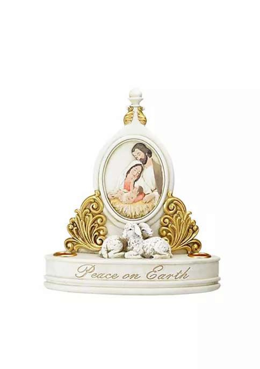 Home * | Best Deal Roman 8.5 And Gold Holy Family "Peace On Earth" Christmas Candle Holder White