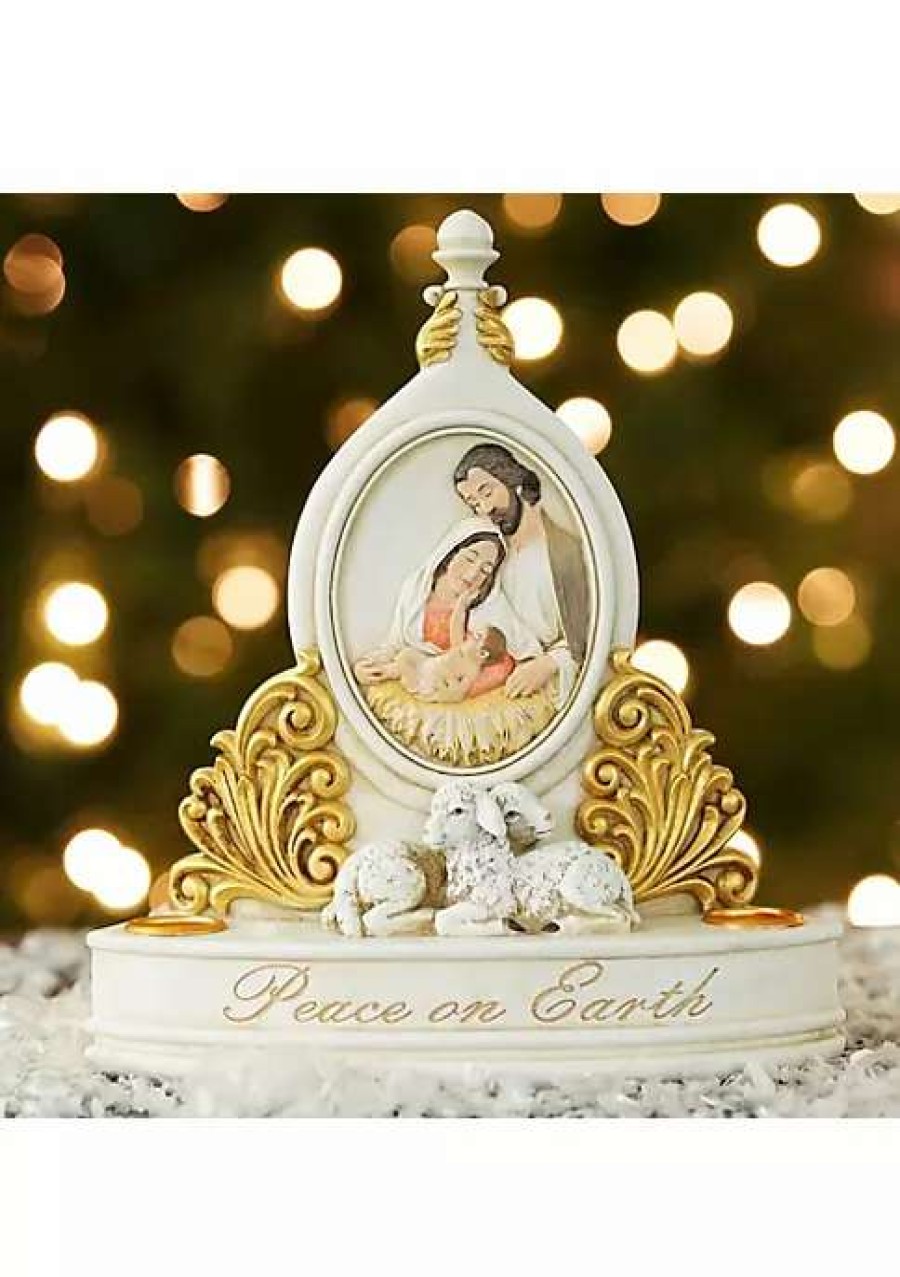 Home * | Best Deal Roman 8.5 And Gold Holy Family "Peace On Earth" Christmas Candle Holder White