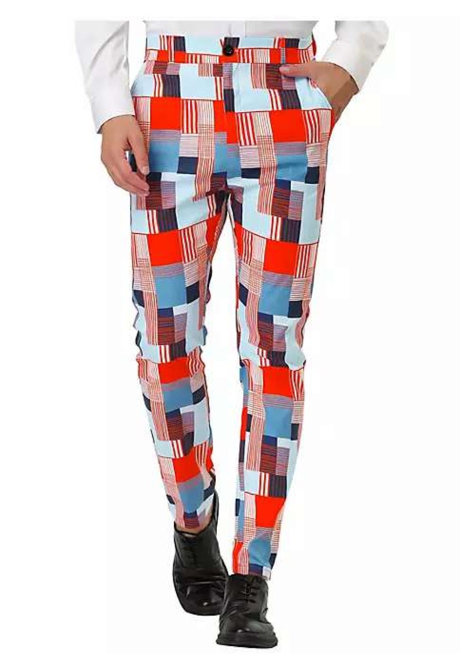 Men * | Top 10 Lars Amadeus Men'S Casual Geometric Printed Color Block Flat Front Dress Pants