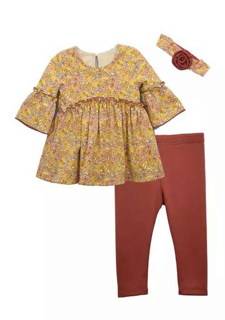 Kids * | Deals Bonnie Jean Girls 4-6X 3/4 Bell Sleeve Shirt And Leggings Set Mustard