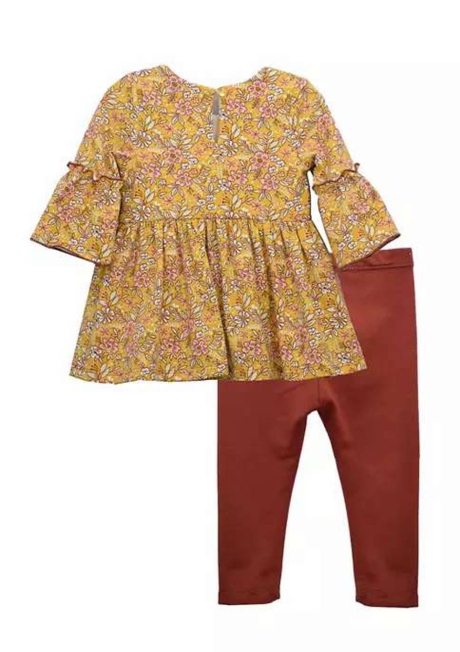 Kids * | Deals Bonnie Jean Girls 4-6X 3/4 Bell Sleeve Shirt And Leggings Set Mustard