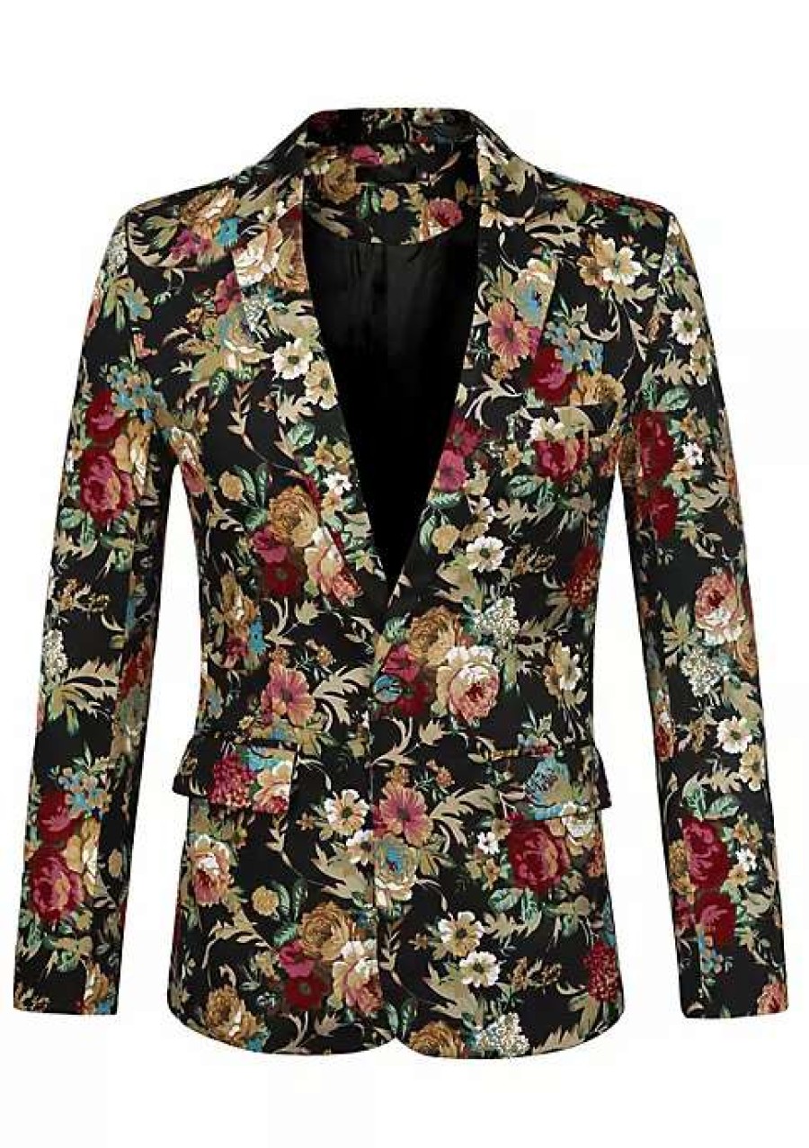 Men * | Promo Lars Amadeus Men'S Suit Blazer Slim Fit Floral Printed One Button Prom Jacket Sport Coat