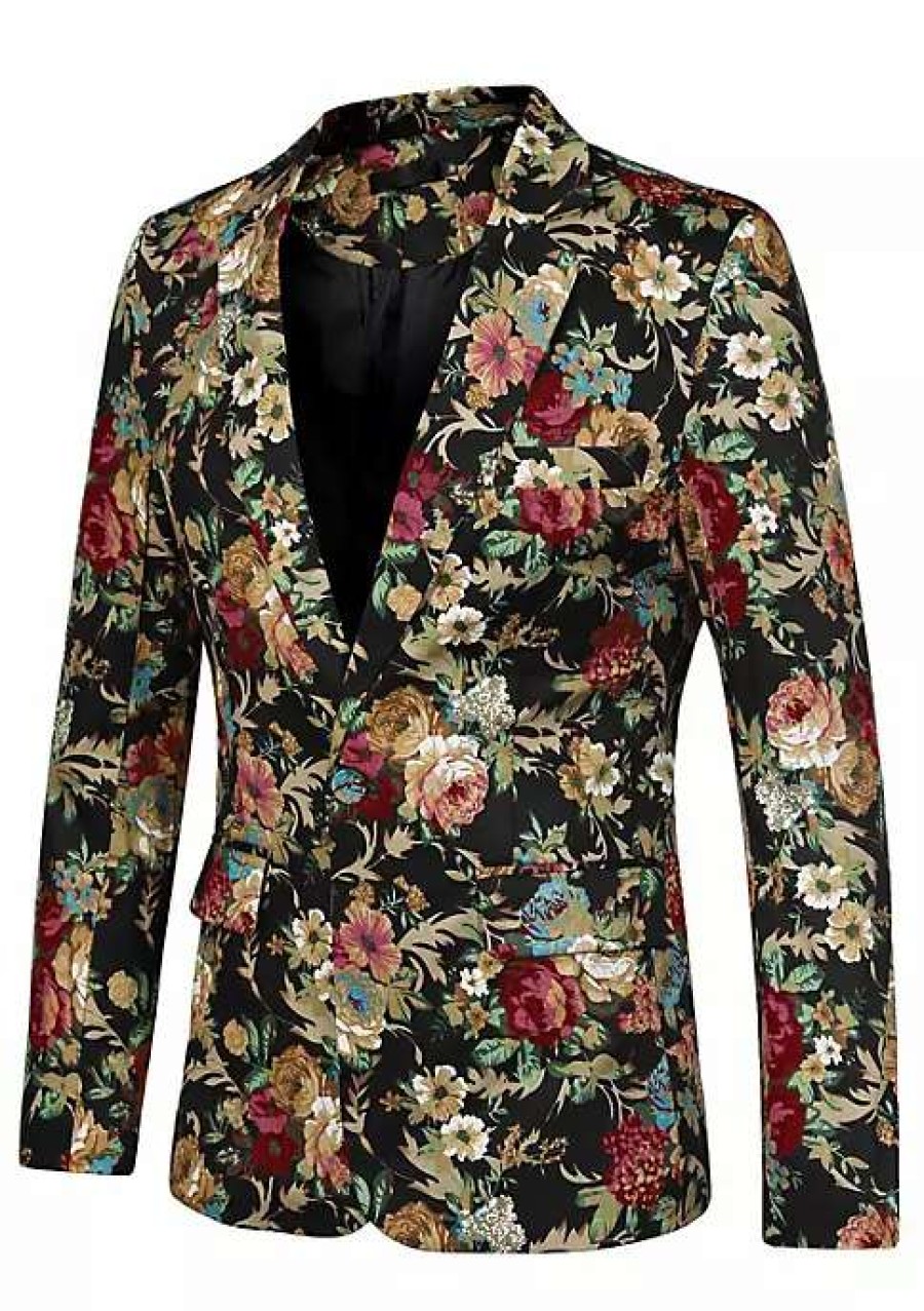 Men * | Promo Lars Amadeus Men'S Suit Blazer Slim Fit Floral Printed One Button Prom Jacket Sport Coat