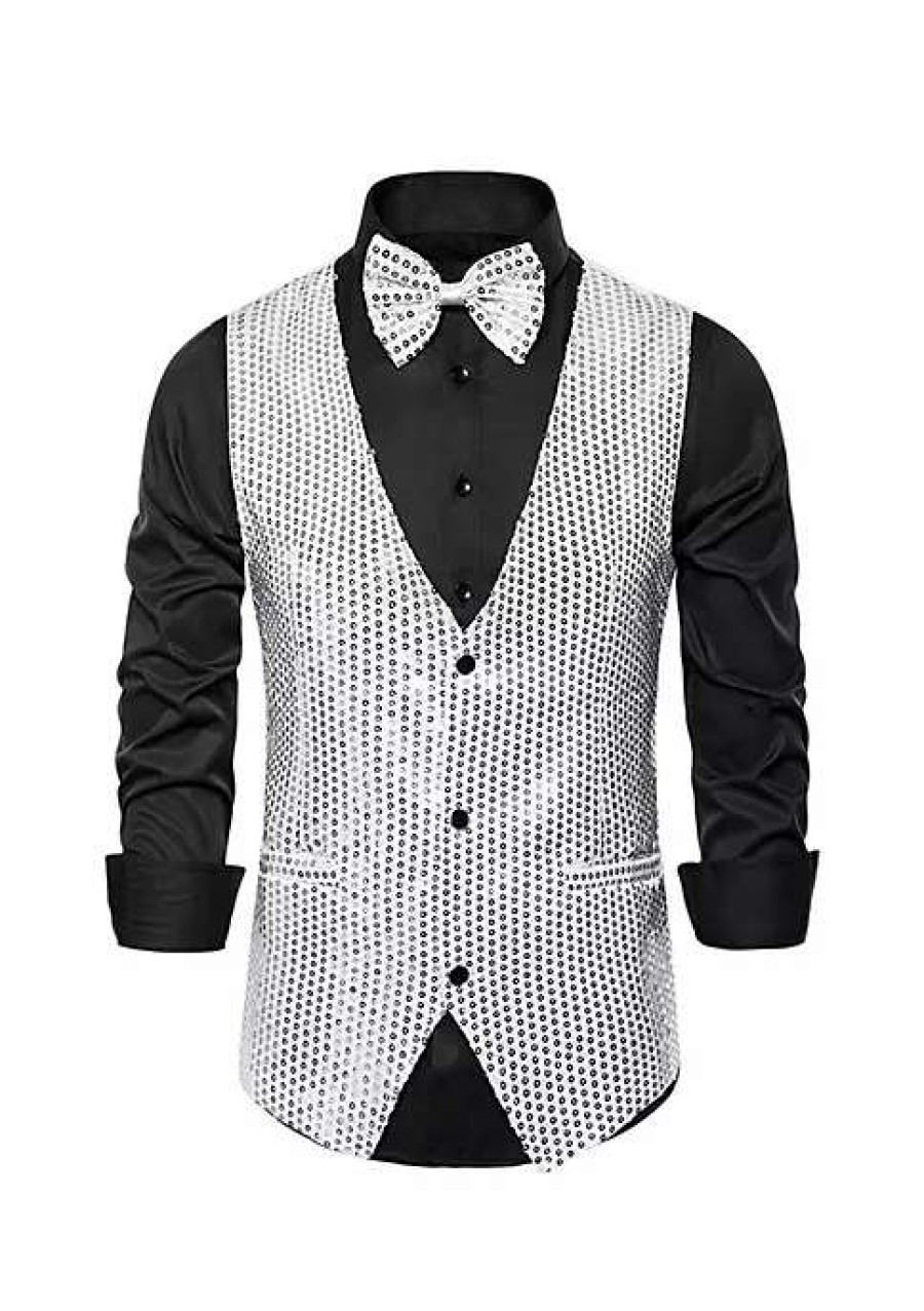 Men * | Brand New Lars Amadeus Men'S Sequin Waistcoat Shiny Sleeveless Party Prom Dress Suit Vest With Bow Tie