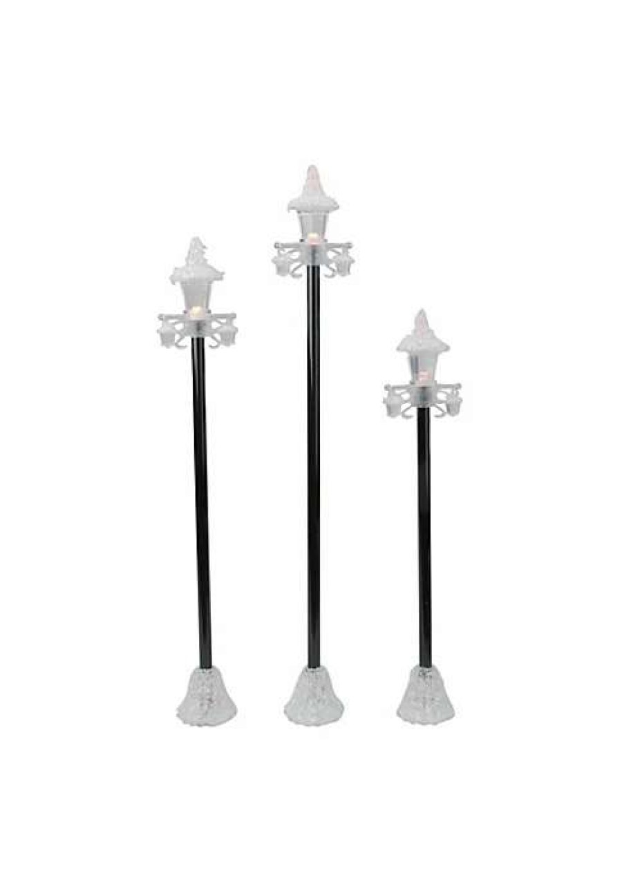 Home * | Deals Roman Set Of 3 Led Lighted Victorian-Style Christmas Village Lamp Post Figures Black