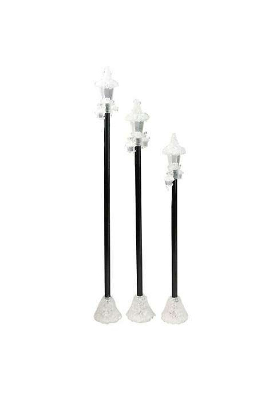 Home * | Deals Roman Set Of 3 Led Lighted Victorian-Style Christmas Village Lamp Post Figures Black