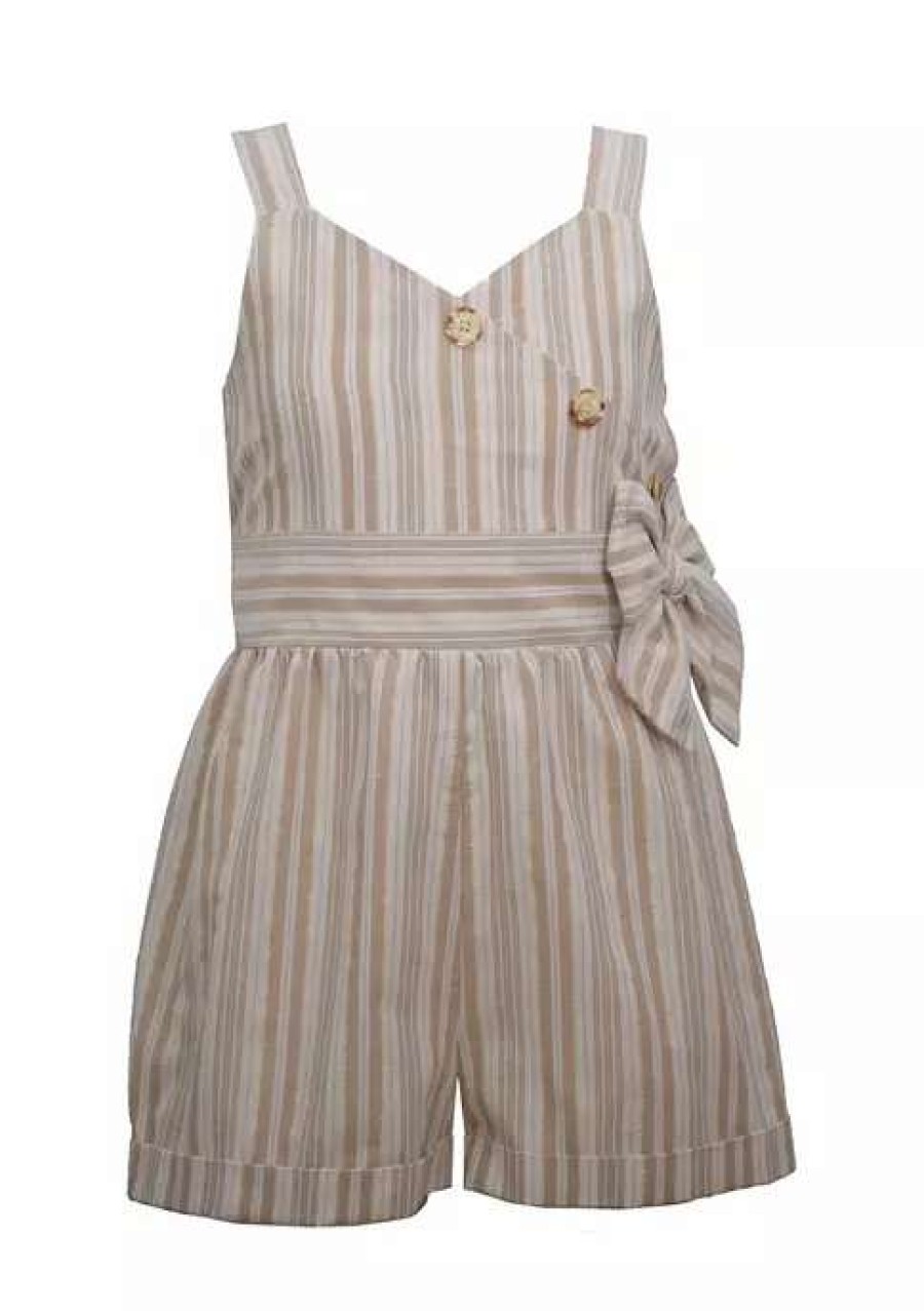 Kids * | Deals Bonnie Jean Girls 7-16 Striped Romper Tan