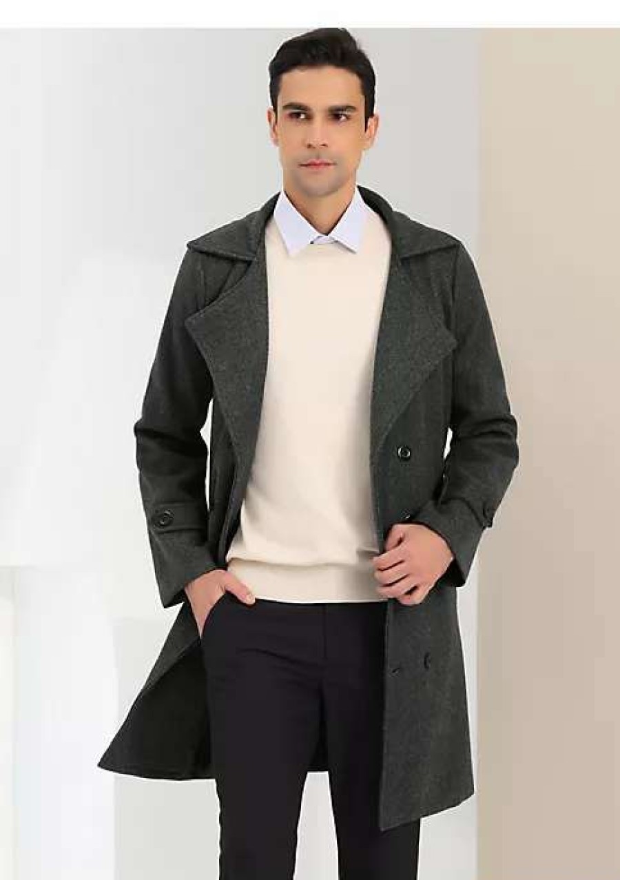 Men * | Hot Sale Lars Amadeus Men'S Winter Overcoat Double Breasted Lapel Collar Long Pea Coat