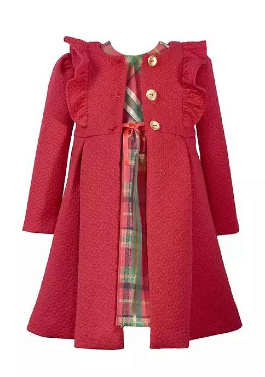 Kids * | Deals Bonnie Jean Baby Girls Plaid Dress With Coat Red