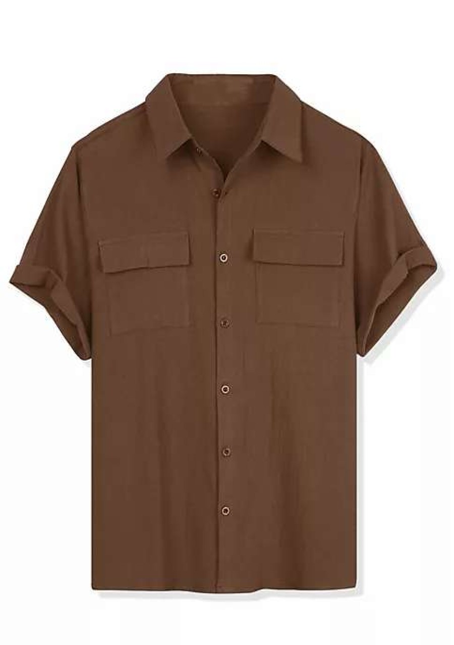 Men * | Brand New Lars Amadeus Men'S Summer Short Sleeves Button Down Solid Shirt With Pockets