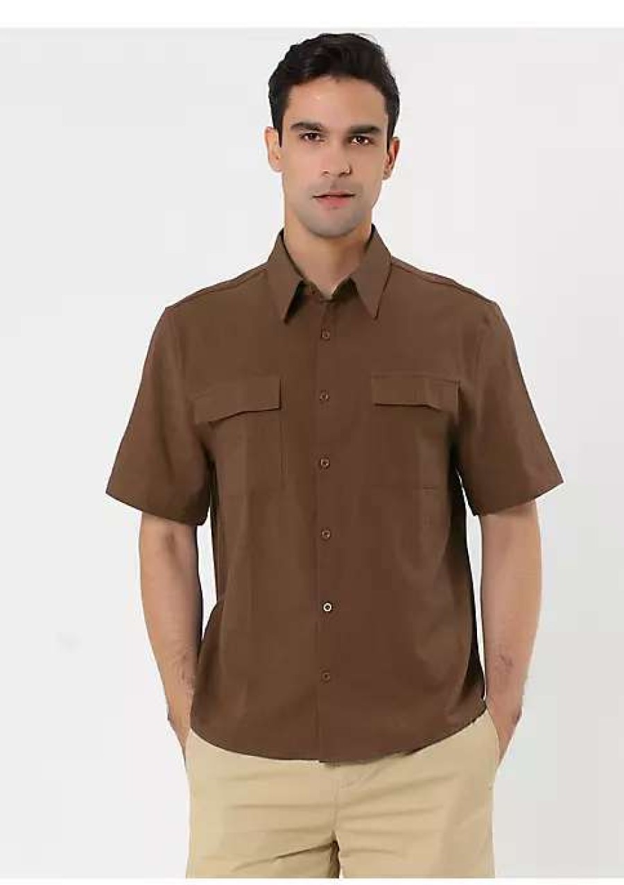 Men * | Brand New Lars Amadeus Men'S Summer Short Sleeves Button Down Solid Shirt With Pockets