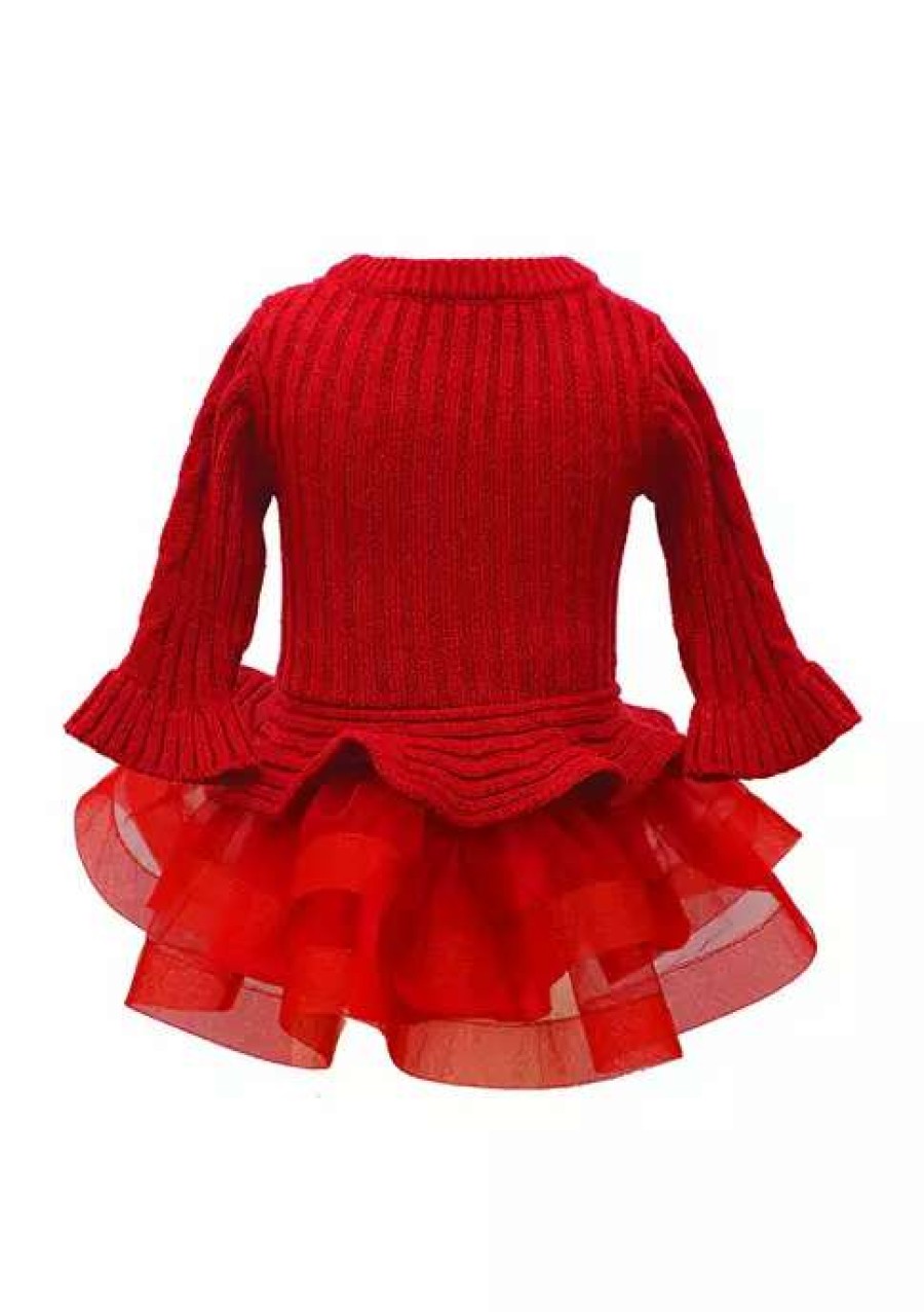 Kids * | Top 10 Bonnie Jean Toddler Girls Long Sleeve Cable Knit Sweater Dress Red