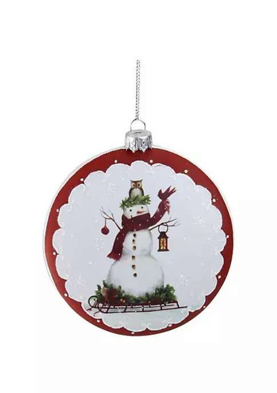 Home * | Flash Sale Roman 4 And Red Snowman On Sled Christmas Ornament White