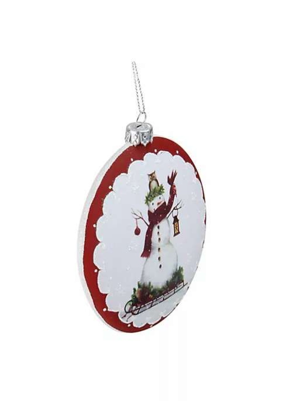 Home * | Flash Sale Roman 4 And Red Snowman On Sled Christmas Ornament White