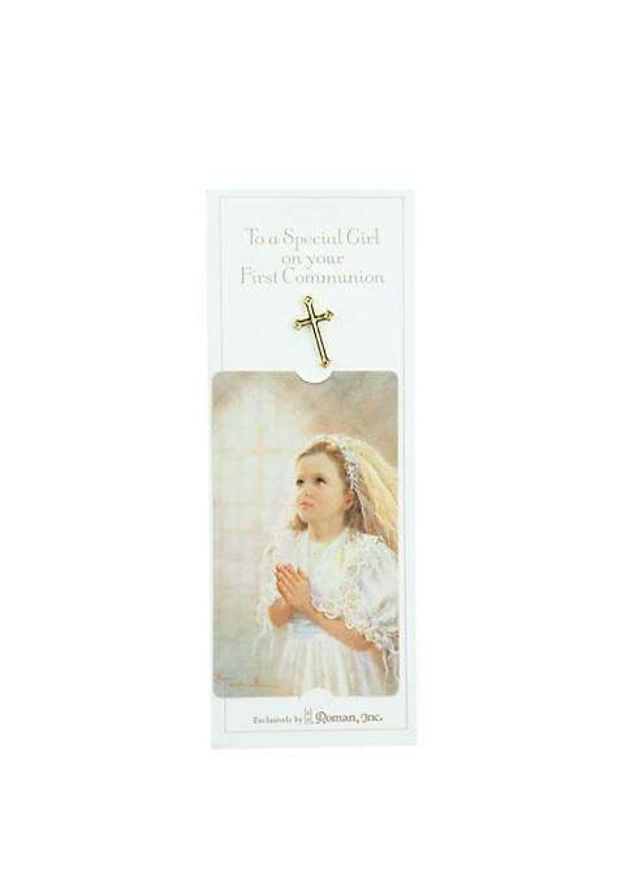 Home * | Cheap Roman Club Pack Of 24 First Communion Girl Cross Pins With Prayer Card #40109 Gold