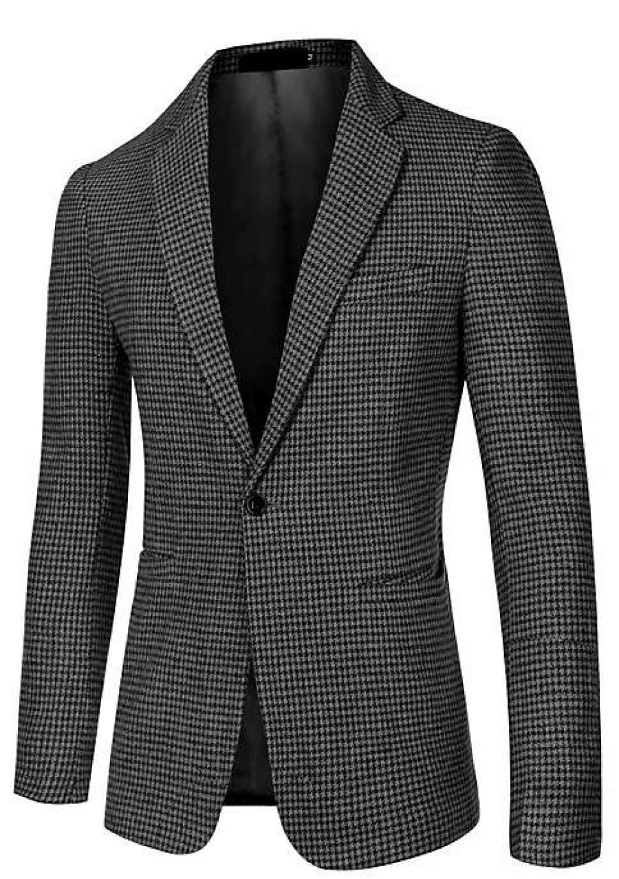 Men * | Promo Lars Amadeus Men'S Casual Plaid Sports Coat Notched Lapel One Button Houndstooth Blazer