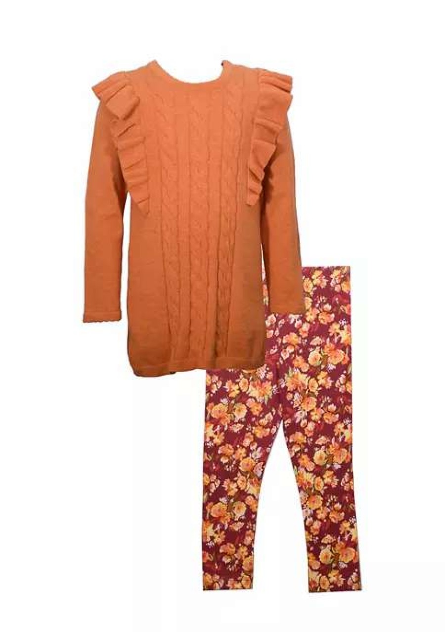 Kids * | Best Pirce Bonnie Jean Toddler Girls Long Sleeve Ruffle Sweater And Pants Set Orange