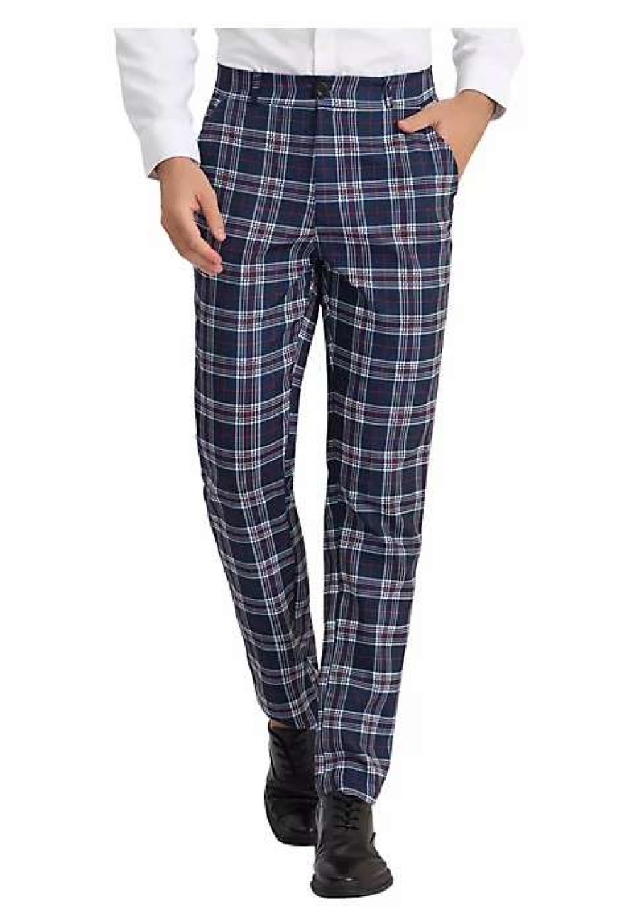 Men * | Best Reviews Of Lars Amadeus Men'S Plaid Business Pants Regular Fit Formal Prom Checked Trousers