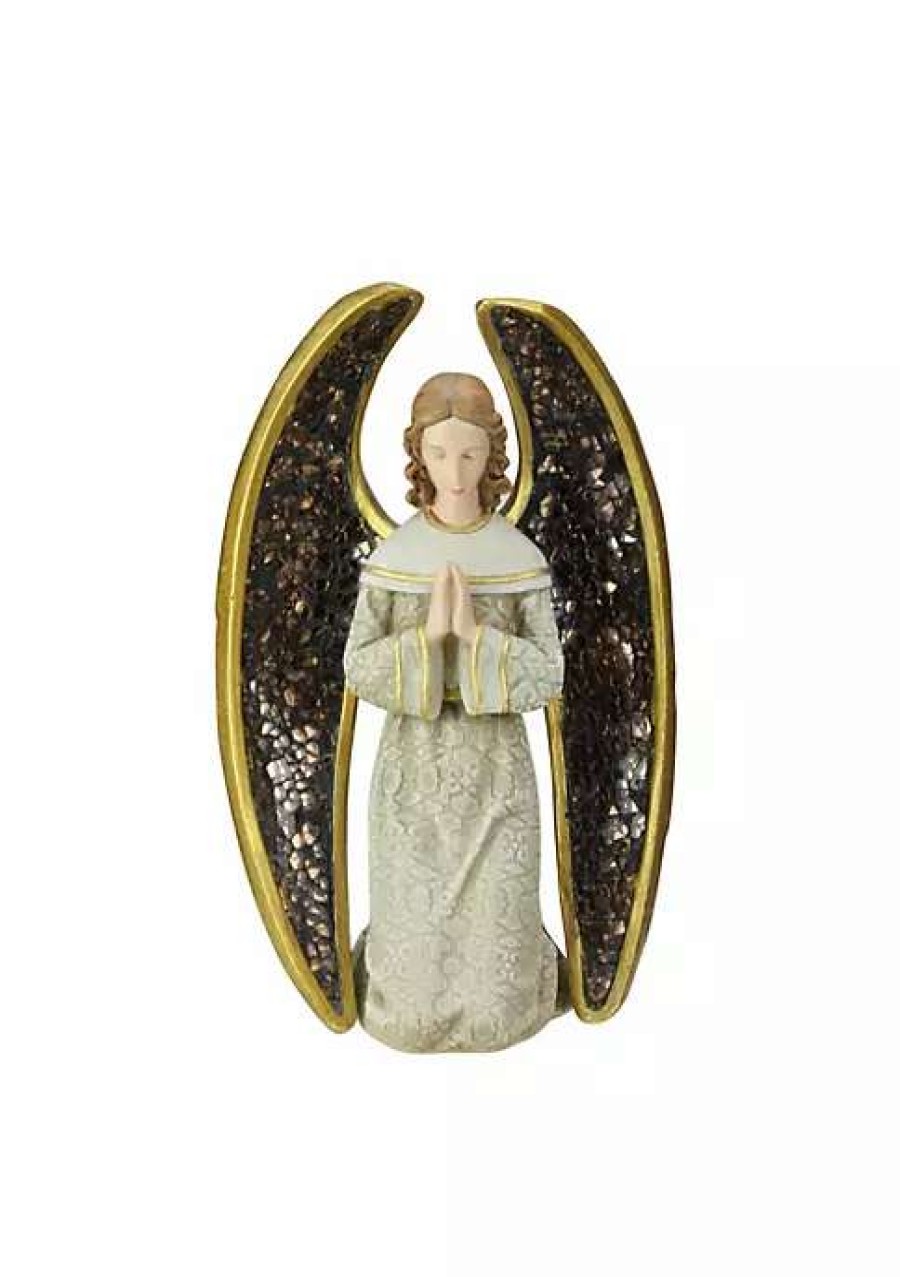 Home * | Buy Roman 8 And Gray Praying Angel With Mosaic Wings Tabletop Christmas Figure Gold