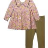 Kids * | Best Pirce Bonnie Jean Baby Girls Long Sleeve Knit Floral Set Olive