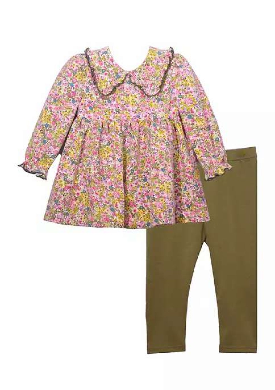 Kids * | Best Pirce Bonnie Jean Baby Girls Long Sleeve Knit Floral Set Olive