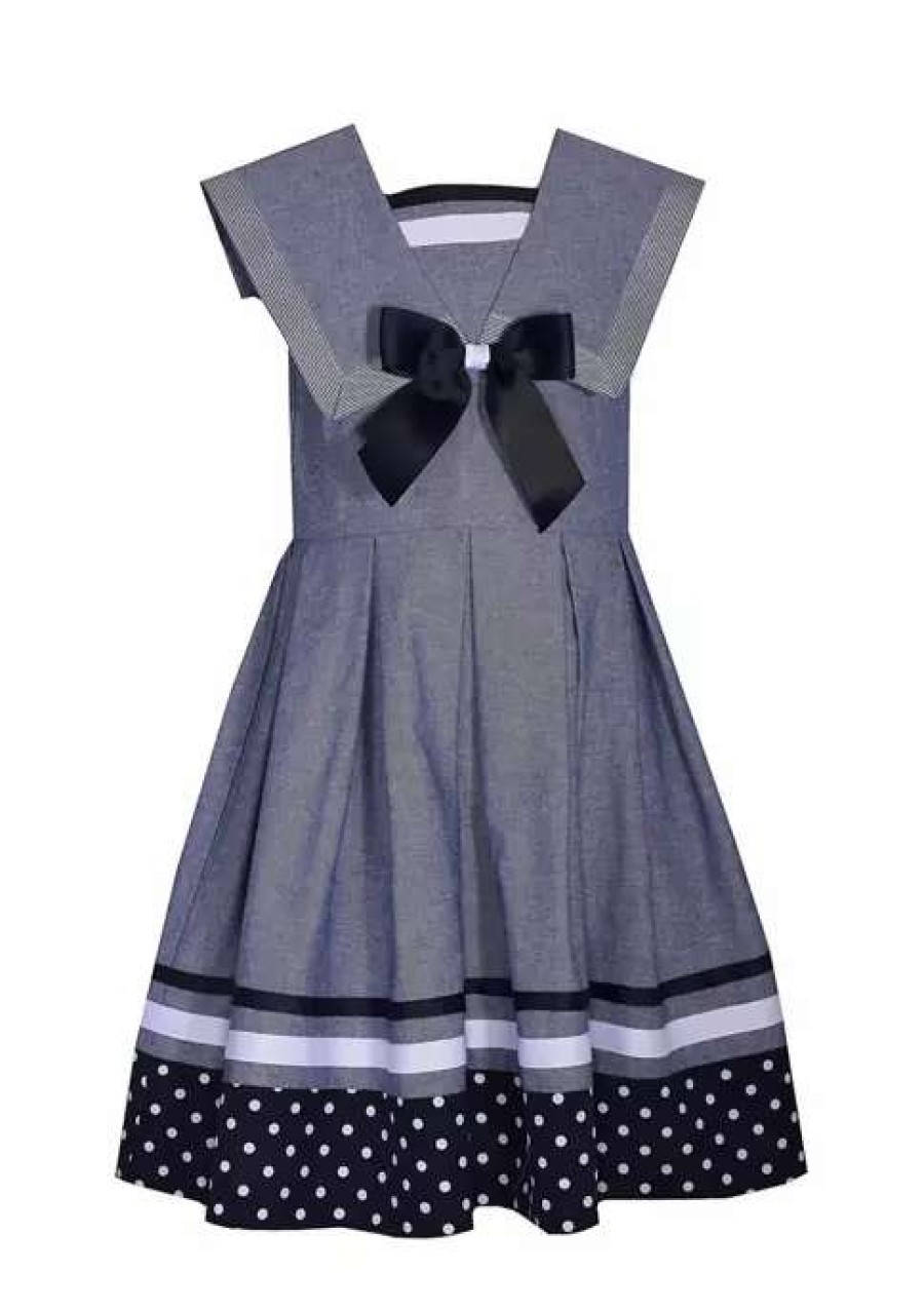 Kids * | Coupon Bonnie Jean Girls 7-16 Sleeveless Nautical Dress Chambray