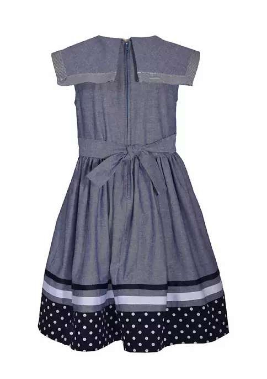 Kids * | Coupon Bonnie Jean Girls 7-16 Sleeveless Nautical Dress Chambray