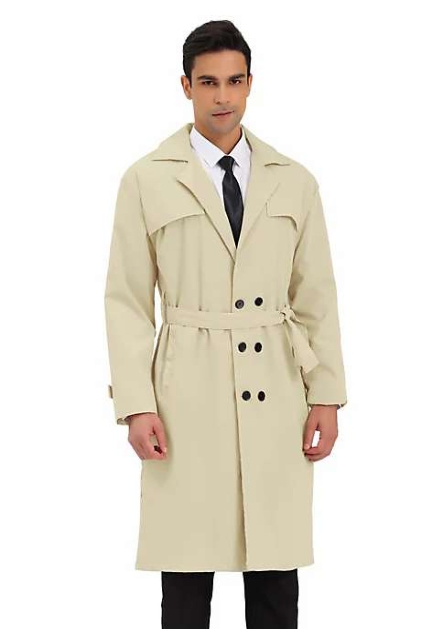 Men * | Coupon Lars Amadeus Men'S Trench Coat Double Breasted Lightweight Belted Long Windbreaker Jacket Overcoat Khaki