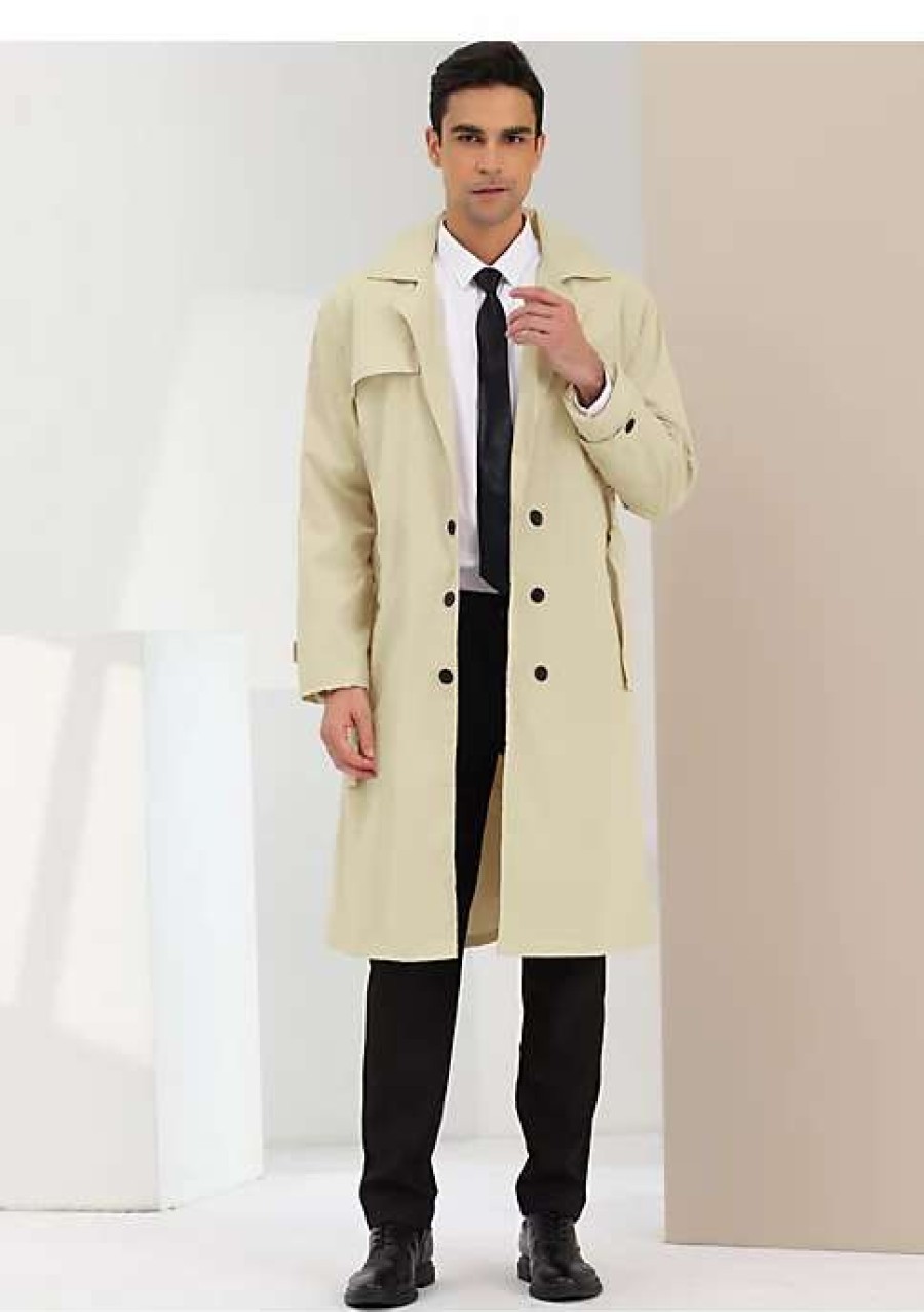 Men * | Coupon Lars Amadeus Men'S Trench Coat Double Breasted Lightweight Belted Long Windbreaker Jacket Overcoat Khaki