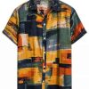 Men * | Wholesale Lars Amadeus Men'S Irregular Geometric Color Block Short Sleeve Button Down Shirts