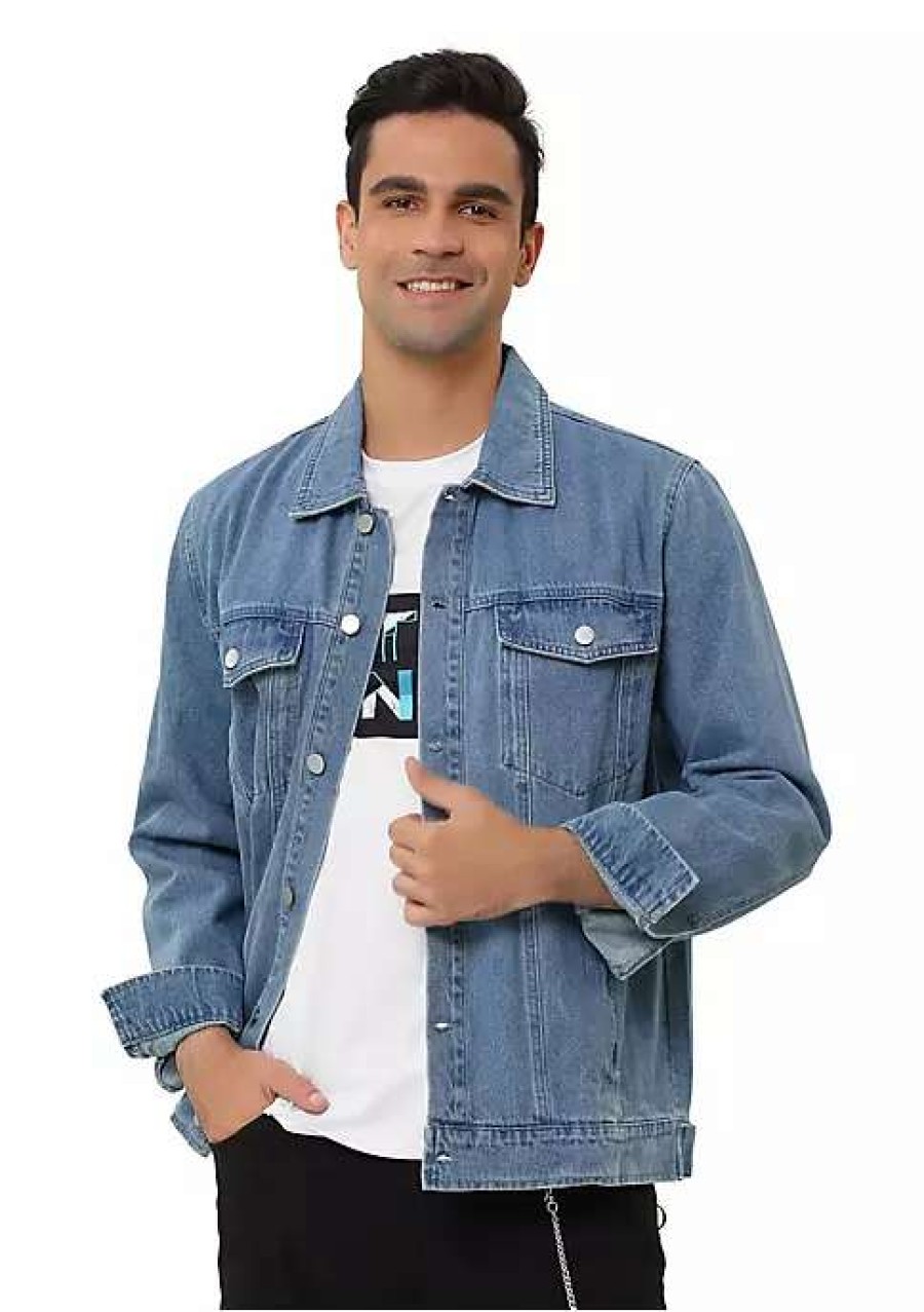 Men * | Cheapest Lars Amadeus Men'S Jean Jacket Trucker Casual Lightweight Denim Jackets