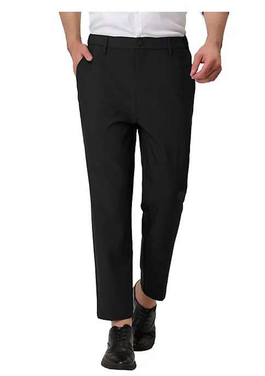 Men * | Best Reviews Of Lars Amadeus Men'S Dress Pants Solid Color Flat Front Slim Fit Business Cropped Pants