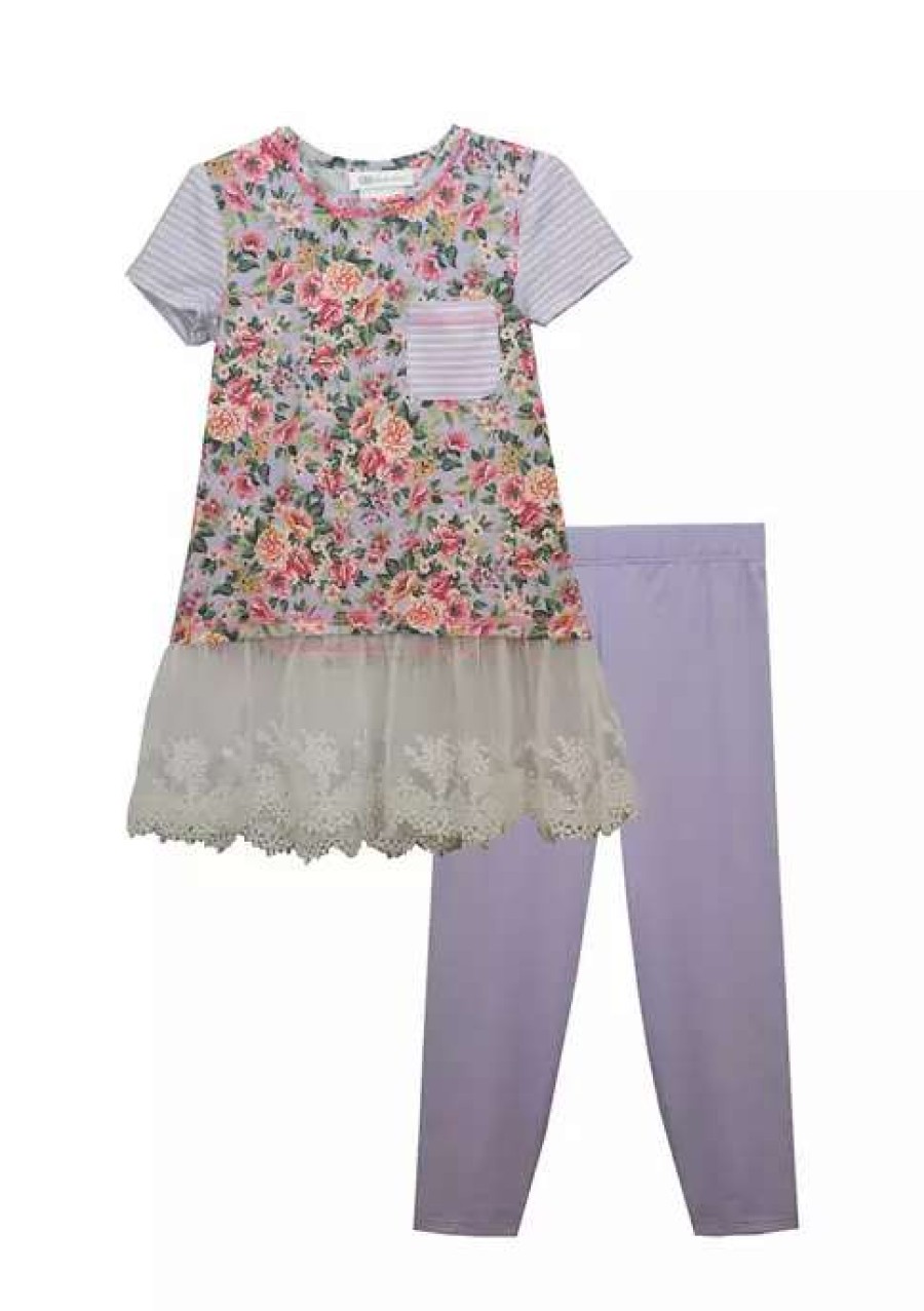 Kids * | Buy Bonnie Jean Baby Girls Mixed Print Dress And Leggings Set Lavender