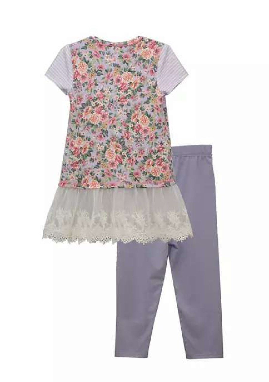 Kids * | Buy Bonnie Jean Baby Girls Mixed Print Dress And Leggings Set Lavender