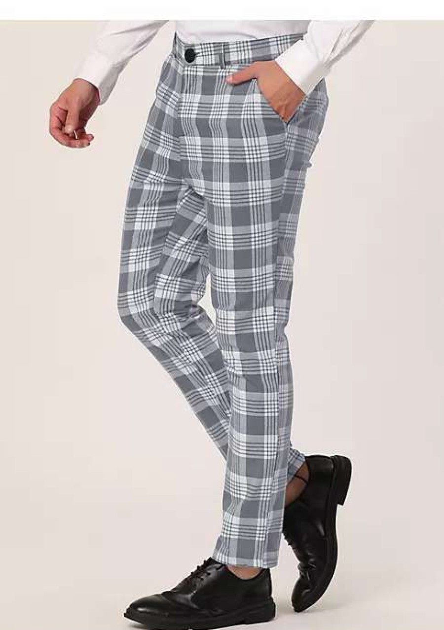 Men * | Buy Lars Amadeus Men'S Plaid Dress Pants Casual Slim Fit Checkered Business Trousers