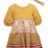 Kids * | Outlet Bonnie Jean Toddler Girls Puff Sleeve Mixed Print Tiered Dress With Headband Mustard