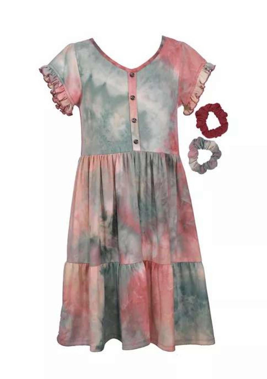 Kids * | Discount Bonnie Jean Girls 7-16 Short Sleeve Tie Dye Knit Dress Green