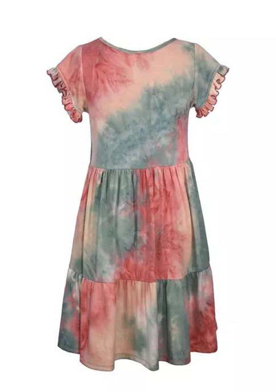 Kids * | Discount Bonnie Jean Girls 7-16 Short Sleeve Tie Dye Knit Dress Green