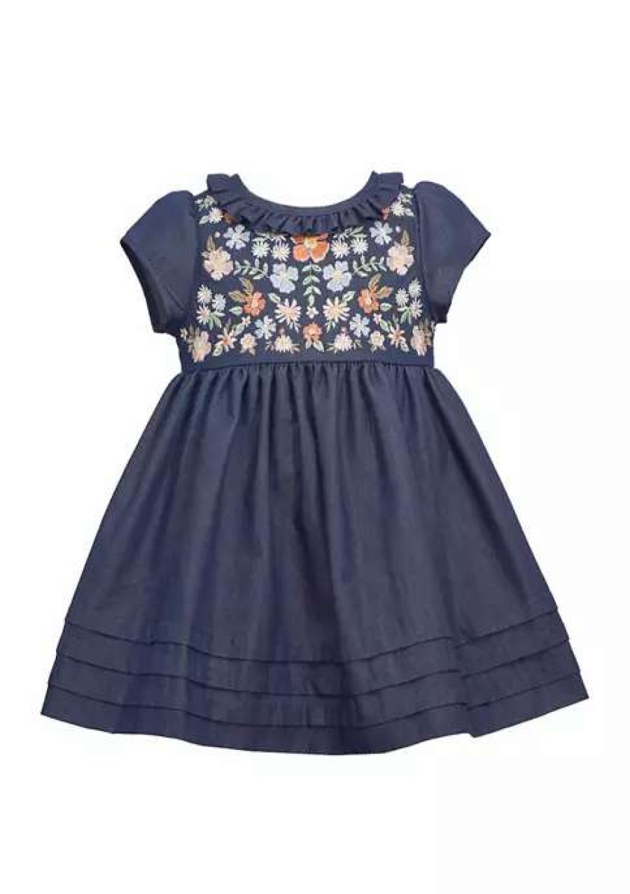 Kids * | Coupon Bonnie Jean Baby Girls Short Sleeve Dress Denim