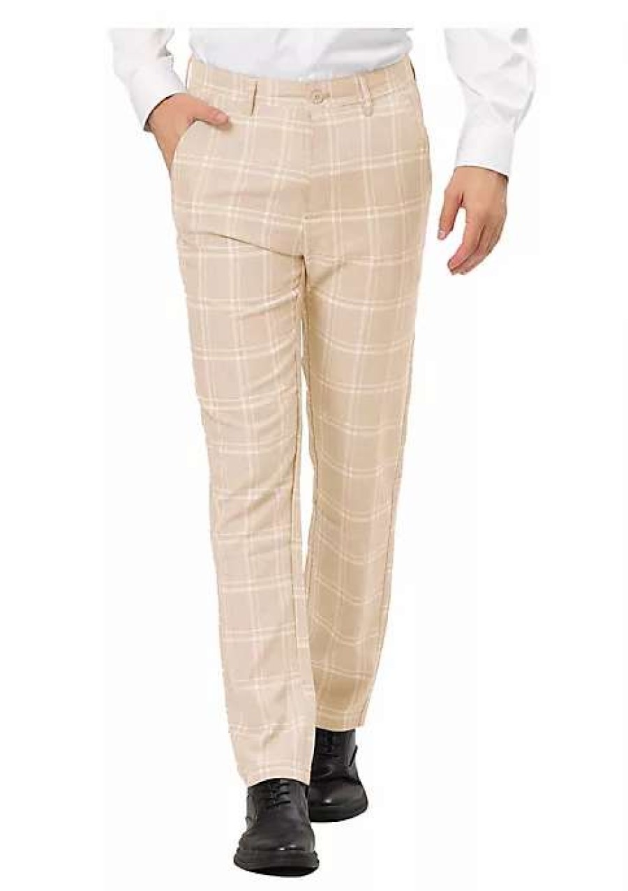 Men * | Promo Lars Amadeus Men'S Plaid Dress Pants Regular Fit Flat Front Prom Checked Trousers