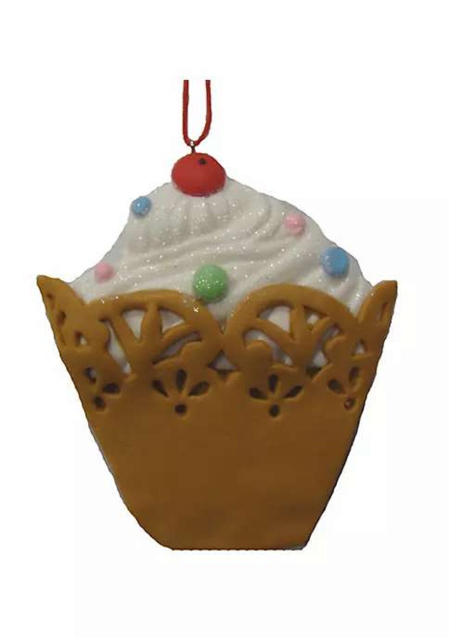 Home * | Cheap Roman 4 Sweet Memories White Cupcake With Cherry On Top Christmas Ornament Multi