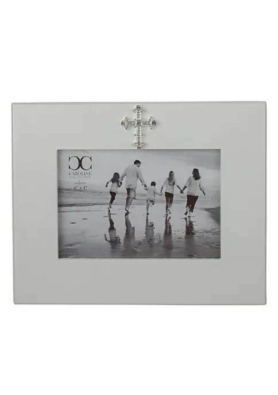 Home * | Coupon Roman 9 Religious Picture Frame With Faux Diamond Cross White